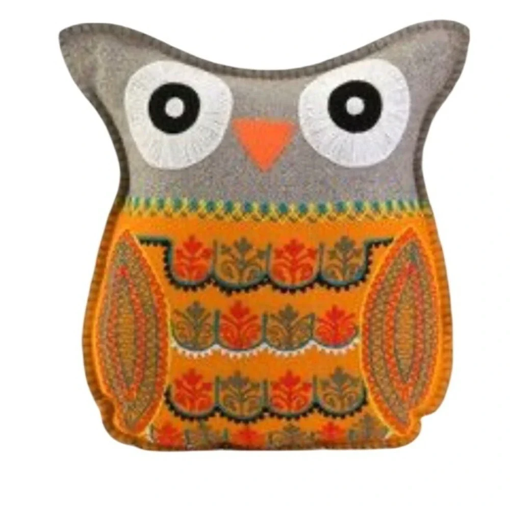 Owl Imax Worldwide Imports Embroidered Wool  Decorative Throw Pillow Orange Grey